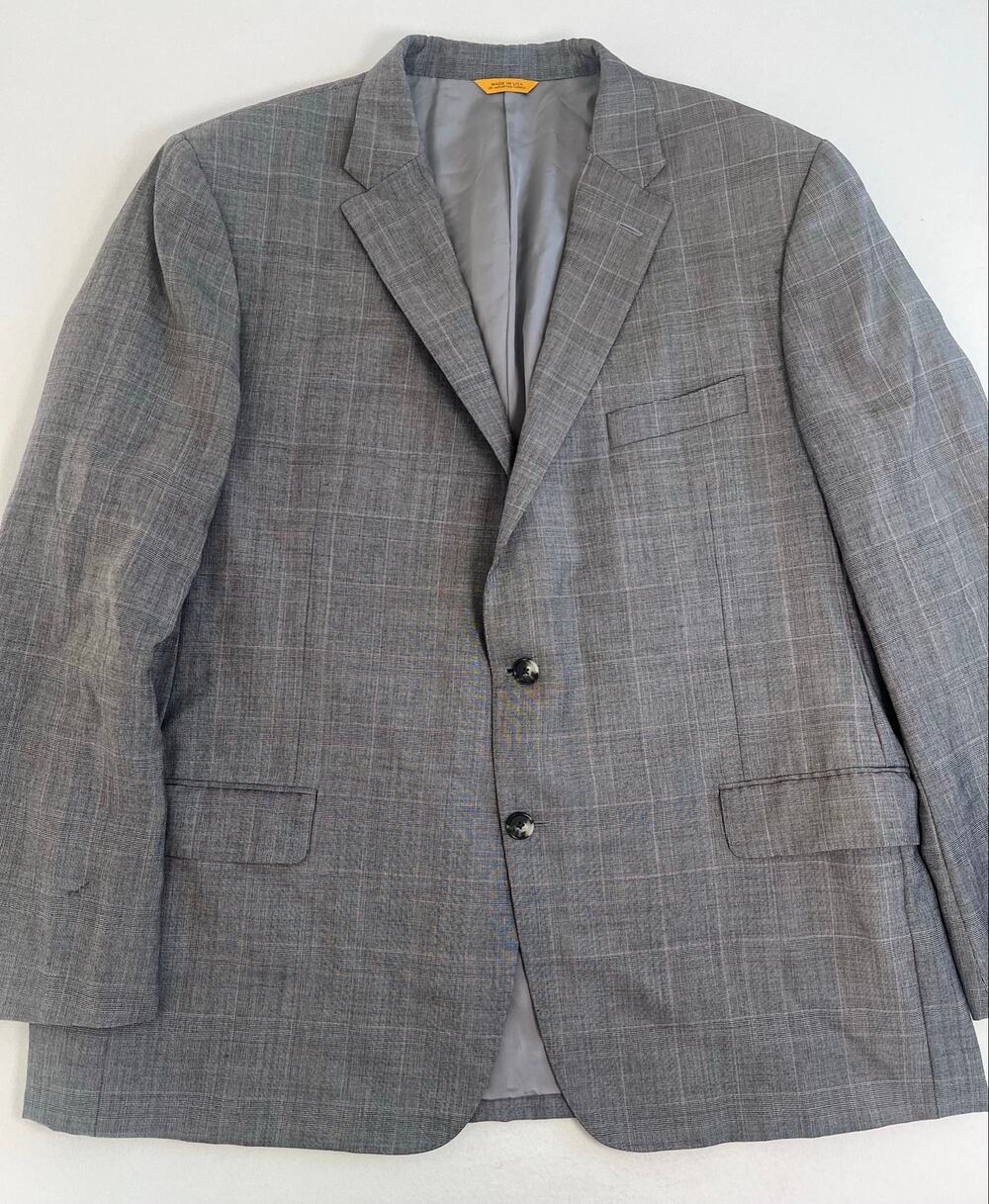 Hickey Freeman Mens 48R Gray Plaid 100% Wool Blazer Sport Coat Made USA